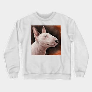 A Painting of a Bull Terrier Smiling on Hot Dark Orange Background Crewneck Sweatshirt